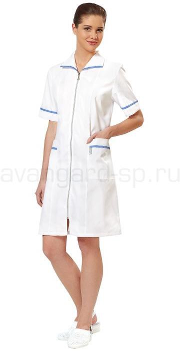 Халат женский "Кокетка" (цв.белый+голубая отд.)