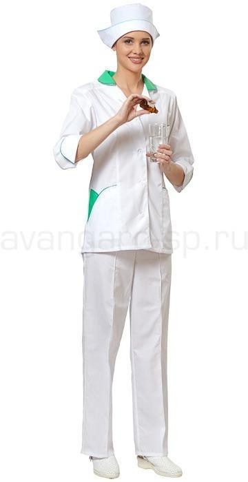 Костюм "Настроение" женский медицинский (цв.белый с зеленой отделкой.)